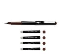 Pentel GFKPN Pocket Brush stylo pinceau encre à pigments pour calligraphie, croquis, dessins Sépia + 4 cartouches