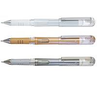 Pentel - Hybrid Gel Grip DX - K230/3 FETE - Roller gel métallisé - 1 mm - Assortis - Pochette de 3