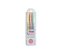 Pentel illumina Flex SLW11P Pochette de 3 Surligneurs bi-pointe pastel, Jaune, Orange et Vert clair