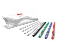 Pentel iZee BX460, Stylo bille encre à faible viscosité, pointe large 1 mm, Pack de 4 stylos + 4 sachets de 2 recharges, Noir, Rouge, Bleu, Vert