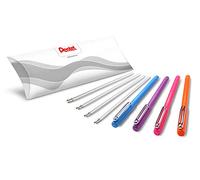 Pentel iZee BX460, Stylo bille encre à faible viscosité, pointe large 1 mm, Pack de 4 stylos + 4 sachets de 2 recharges, Orange, Rose, Bleu ciel, Violet