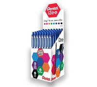 Pentel iZee BX470-C Lot de 48 Stylos bille rétractables avec clip métal, Pointe large 1 mm, Bleu