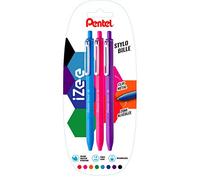 Pentel iZee BX470 Lot de 3 stylos-bille iZee rétractables avec clip en métal Bleu ciel/rose/violet