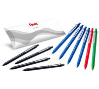 Pentel iZee BX470 Stylo bille rétractable encre à faible viscosité, pointe large 1 mm, Pack de 10 stylos Noir x4, Rouge x1, Bleu x4, Vert x1