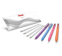 Pentel iZee BX470 Stylo bille rétractable encre à faible viscosité, pointe large 1 mm, Pack de 4 stylos + 4 sachets de 2 recharges, Orange, Rose, Bleu ciel, Violet