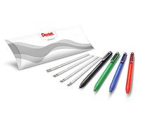 Pentel iZee BX470 Stylo bille rétractable encre à faible viscosité, pointe large 1 mm, Pack de 4 stylos + 4 sachets de 2 recharges, Noir, Rouge, Bleu, Vert