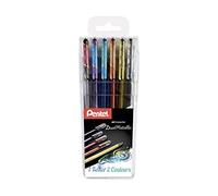 Pentel K110 Hybrid Dual Metallic Rollers gel métallisé effet 2 couleurs - Pochette de 6 couleurs