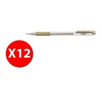 Pentel K118-X Hybrid Gel Grip Stylo Métallique 0,8 Mm - Encre. Or - Paquet De 12 Pièces
