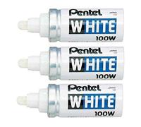 Pentel Marqueur peinture WHITE 100W – Pointe ogive 2,9 mm fibre – Corps métal – Indélébile – Blanc