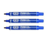 PENTEL Lot de 3 Marqueurs Permanent N50 Corps Aluminium Pointe ogive 2 mm Bleu