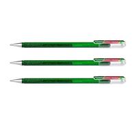 PENTEL Lot de 3 Stylos roller gel Hybrid Dual Metallic Glitter Vert/Rouge Métal