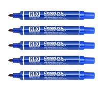 PENTEL Lot de 5 Marqueurs Permanent N50 Corps Aluminium Pointe ogive 2 mm Bleu