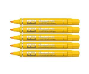 PENTEL Lot de 5 Marqueurs Permanent N50 Corps Aluminium Pointe Ogive 2mm Jaune