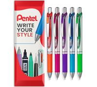 Pentel - Lot de 5 stylos à encre gel liquide EnerGel XM BL77, pointe rétractable 0,7 mm, 54 % recy ncres couleurs tropicales