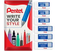 Pentel Lot de 6 Effaceurs Gommes en Plastique Hi-Polymer - Jumbo/S - Blanc - ZEH05/ZEH10