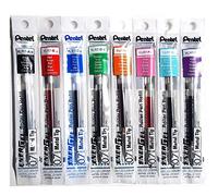 Pentel LR7 EnerGel Lot de 8 recharges pour stylo à encre gel Pointe en métal 0,7 mm Noir, bleu, rouge, vert, orange, rose, bleu ciel, violet
