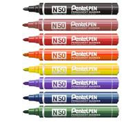 Pentel Marqueur permanent N50 - Pointe ogive - 1 de chaque couleur - Lot de 8