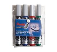 Pentel – Marqueur effaçable Maxiflo tableau blanc – Pointe conique 2–6 mm rétractable – Pochette de 4