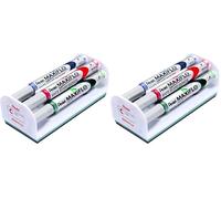 Pentel Maxiflo Brosse + 4 Marqueurs à pointe conique moyenne Noir/Bleu/Rouge/Vert (Lot de 2)