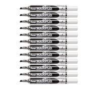 Pentel Maxiflo Lot de 12 Marqueur Pointe fine biseautée Effaçable à l'aide d'un chiffon sec Noir MWL6S-A