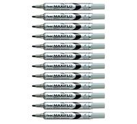 Pentel Maxiflo Lot de 12 Marqueurs effaçables à sec pour tableau blanc Pointe conique moyenne encre liquide Noire