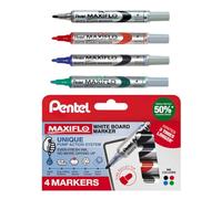 Pentel Maxiflo Lot de 4 marqueurs pour tableau blanc Pointe ogive fine