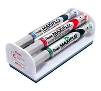 Pentel Maxiflo Marqueur Pour Tableau Blanc - Pointe Fine - Noir, Bleu, Rouge, Vert - Jeu De Gommes Magnétiques
