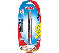 Pentel Maxiflo MWL5S Marqueur effaçable pour tableaux blancs pointe conique moyenne avec bouton poussoir réencreur, Blister x1 Rouge