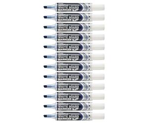 Pentel Maxiflo MWL6 Lot de 12 Marqueurs effaçables à sec pour tableaux blancs Pointe biseautée large Encre liquide Bleu
