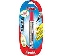 Pentel Maxiflo NLF50 Marqueur permanent pointe conique moyenne avec bouton poussoir réencreur, Blister x1 Rouge