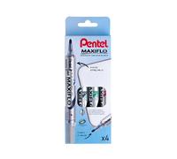 Pentel Maxiflo Pochette 4 Marqueurs tableau blanc Pointe conique moyenne Encre Noir, Bleu, Vert, Rouge