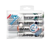 Pentel – Marqueur effaçable Maxiflo tableau blanc – Pointe conique 2–6 mm rétractable – Pochette de 4