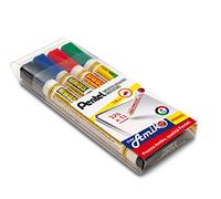 Pentel MW85 Lot de 4 marqueurs pour tableau blanc à pointe conique, noir/bleu/rouge/vert