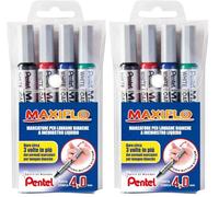 Pentel MWL5S Maxiflo Marqueur pour tableau blanc pointe 4.0 mm 4 pièces noir/rouge/bleu/vert (Lot de 2)