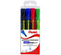 Pentel N860/4 Pochette de 4 Marqueurs permanents pointe biseautée moyenne Noir/Rouge/Bleu/Vert