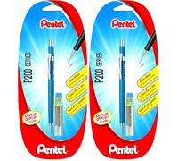 Pentel P207 Porte-mines 0,7 mm à canon fixe 4 mm Corps Bleu + 1 étui de mines offert (Lot de 2)
