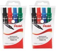 Pentel Pen N50 Pochette de 4 Marqueurs permanents pointe conique moyenne, Noir, Rouge, Bleu, Vert (Lot de 2)