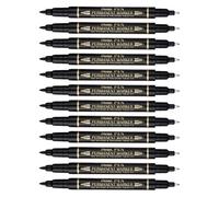 Pentel Pen N75W-AE, Marqueur permanent bi-pointe fine et extra-fine, Noir, Lot de 12