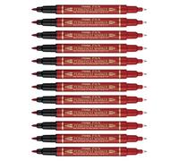 Pentel Pen N75W-BE, Marqueur permanent bi-pointe fine et extra-fine, Rouge, Lot de 12