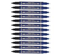 Pentel Pen N75W-CE, Marqueur permanent bi-pointe fine et extra-fine, Bleu, Lot de 12