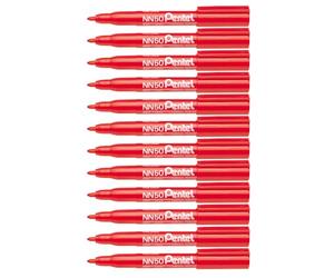 Pentel Pen NN50-B Marqueur permanent Pointe conique moyenne, Rouge, Lot de 12