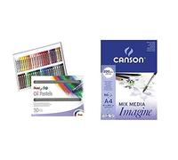Pentel PHN Pastels à l'huile Boîte de 50 couleurs & Canson Imagine Papier à dessin A4 21 x 29,7 cm 50 feuilles Blanc pur