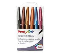 Pentel Pochette 6 feutres pinceaux Brush Sign Pen Artist, Pointe souple, Couleurs assorties
