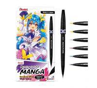 Pentel Pochette Manga Fantasy, 6 Feutres pinceau + 1 gobelet pliable