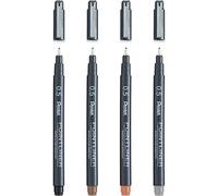 Pentel S20P Lot de 4 stylos à pointe fine pour dessin technique Noir/sépia/sanguine 0,5 mm