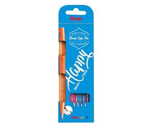 Pentel SES15-4COL - Estuche rotulador punta pincel 4 colores fantasía, Azul