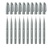 Pentel Stylos-feutres Sign Pen SES15C-N – Pointe pinceau flexible – Lot de 10 Gris