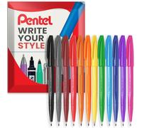 Pentel Sign Pen S520 Lot de 12 marqueurs à pointe fine en fibre - Pointe de 2 mm, ligne de 1 mm - Dans un emballage d'oreiller
