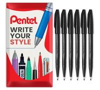 Pentel Sign Pen S520 original noir Couleur Marqueurs pointe fibre fine 2 mm pointe 1 mm Line largeur (Lot de 6)