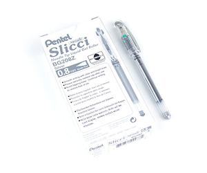 Pentel Slicci pointe aiguille-Arts métallisés 0,8 mm-encre Gel Argenté Boîte de 12 (BG208-Z)